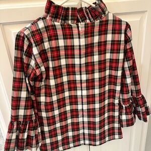 Elizabeth Wilson Plaid  Ruffle Collar Top